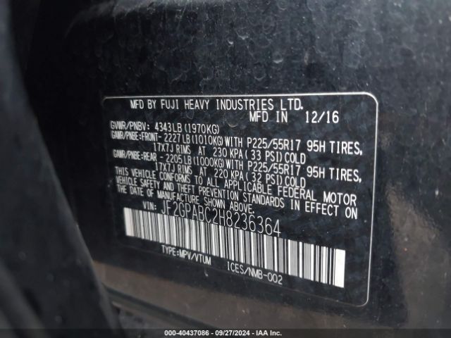 JF2GPABC2H8236364 Subaru Crosstrek 2.0i Premium