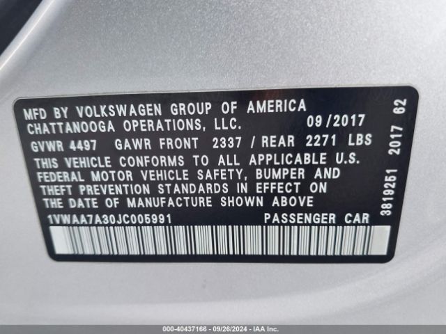 1VWAA7A30JC005991 Volkswagen Passat 2.0t R-line/2.0t S