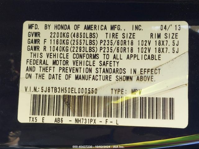 5J8TB3H50EL000550 Acura RDX