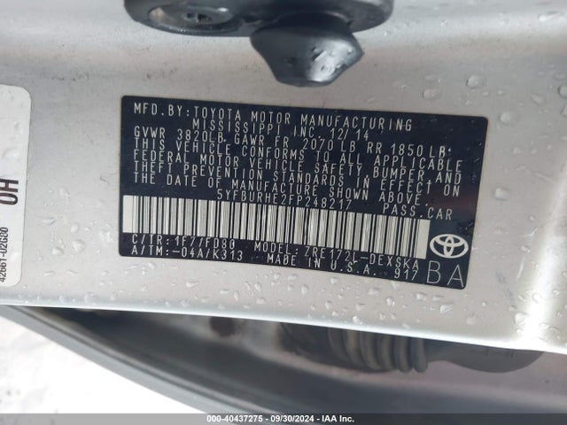 Toyota Corolla S Plus 2015 5YFBURHE2FP248217 Image 9