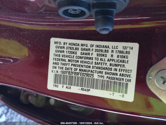 Honda CIVIC EX 2015 19XFB2F89FE029025 Image 9