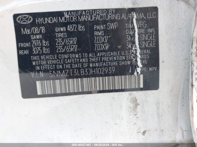 5NMZT3LB3JH102939 Hyundai Santa Fe Sport 2.4l