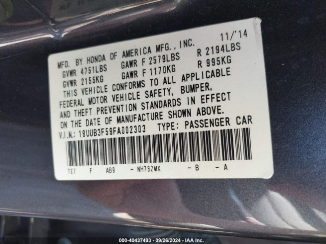 19UUB3F59FA002303 Acura Tlx V6 Tech