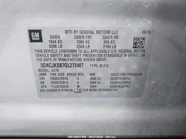 3GNCJKSB7GL272487 Chevrolet Trax 1ls
