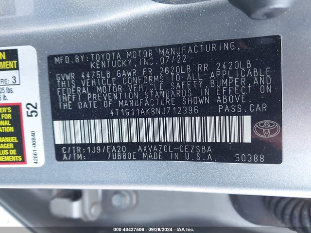 Toyota CAMRY SE 2022 4T1G11AK8NU712396 Image 9