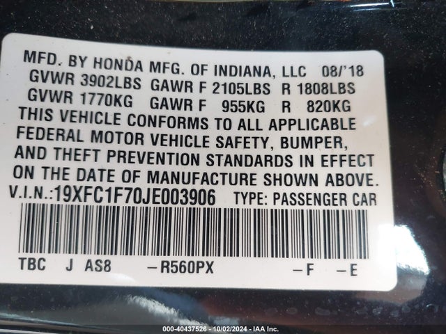Honda Civic Ex-l 2018 19XFC1F70JE003906 Image 9