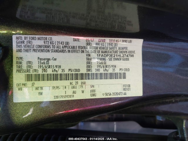 Ford FOCUS S 2017 1FADP3E21HL274798 Image 9