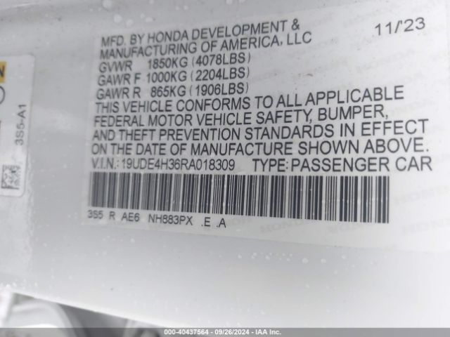 19UDE4H36RA018309 Acura Integra A-spec