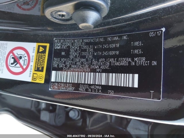 Toyota Highlander Xle 2017 5TDJZRFHXHS431689 Image 9