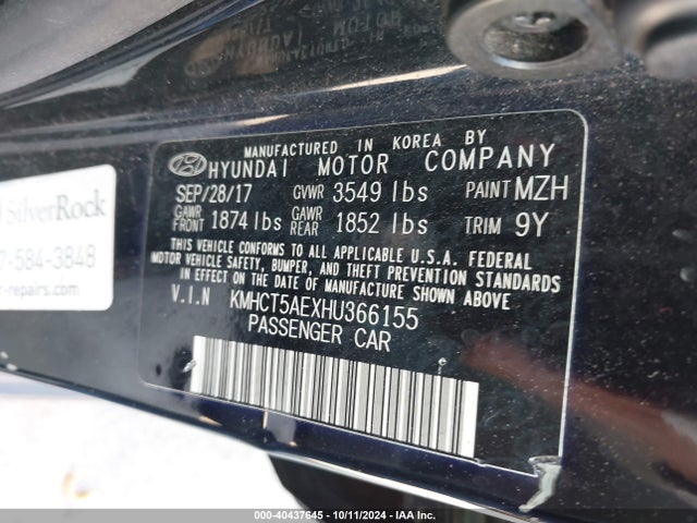 Hyundai ACCENT SE 2017 KMHCT5AEXHU366155 Image 9