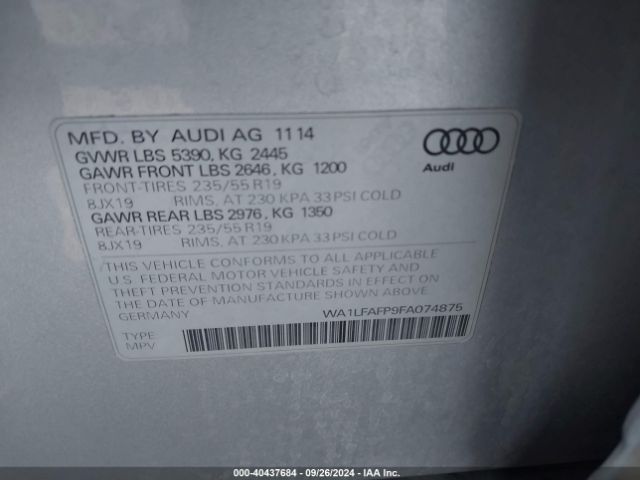 WA1LFAFP9FA074875 Audi Q5 2.0t Premium