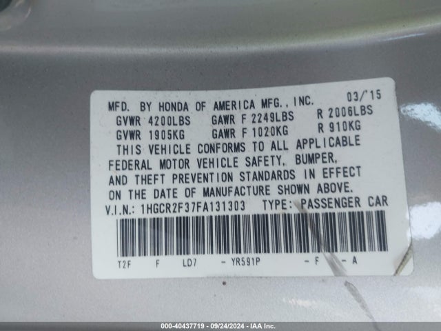 Honda k24w1 2015 1HGCR2F37FA131303 Image 21