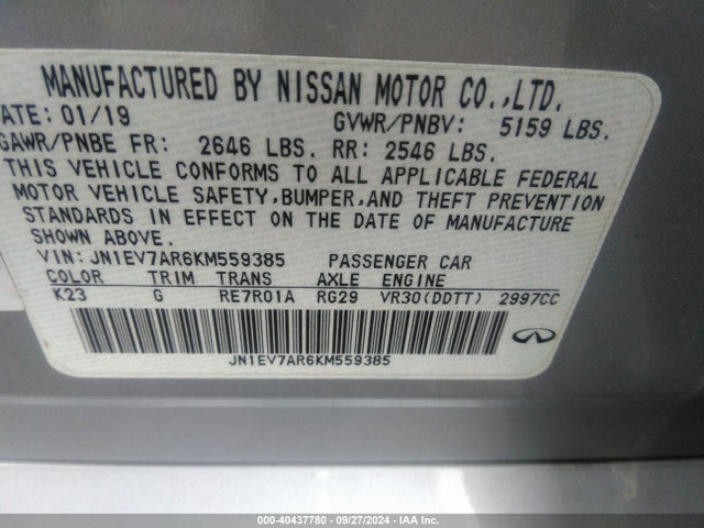 JN1EV7AR6KM559385 Infiniti Q50 3.0t Luxe