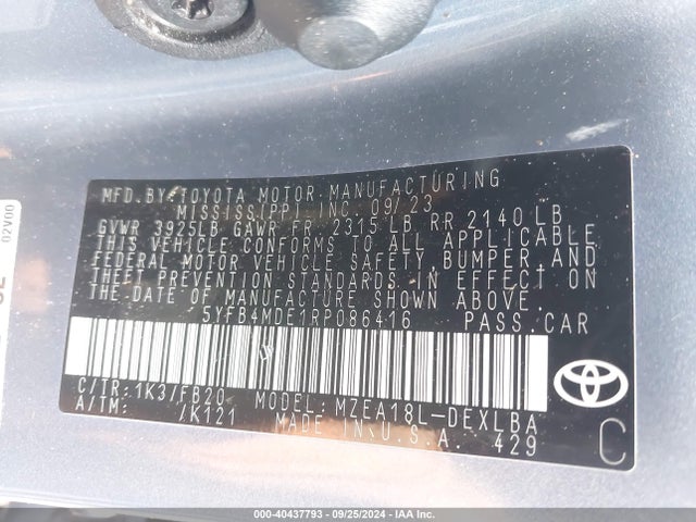 Toyota COROLLA LE 2024 5YFB4MDE1RP086416 Image 9