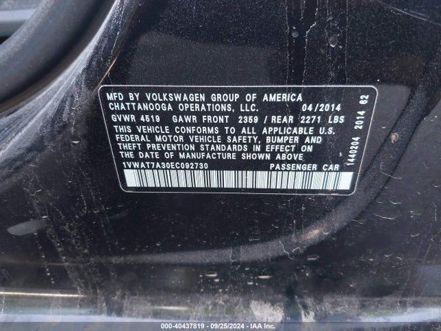 1VWAT7A30EC092730 Volkswagen Passat 1.8t S