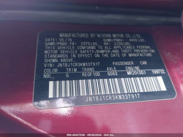 JN1BJ1CR3KW337917 Nissan Rogue Sport S