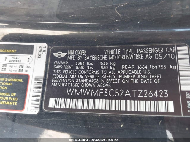 2010 MINI COOPER WMWMF3C52ATZ26423 Photo 8