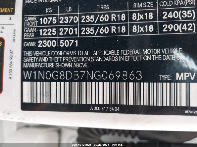 W1N0G8DB7NG069863 Mercedes-Benz Glc 300 Suv