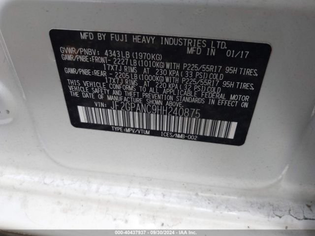 JF2GPANC9HH240875 Subaru Crosstrek 2.0i Limited