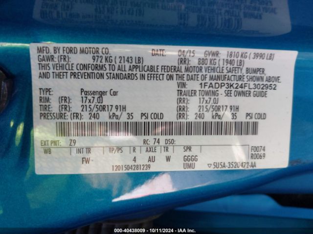 1FADP3K24FL302952 Ford FOCUS SE