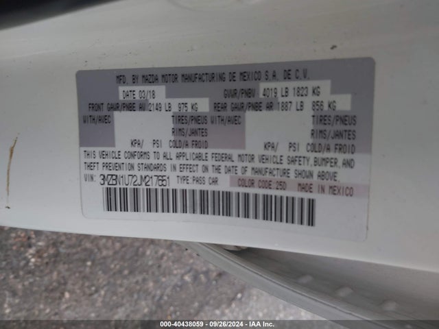 3MZBN1U72JM217651 Mazda Mazda3 Sport