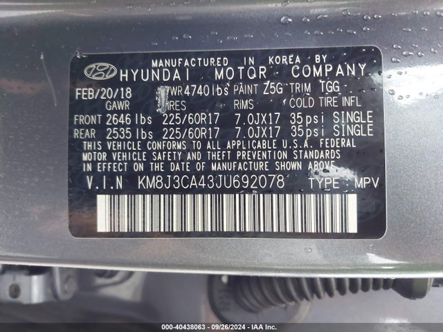 Hyundai TUCSON SEL 2018 KM8J3CA43JU692078 Image 9