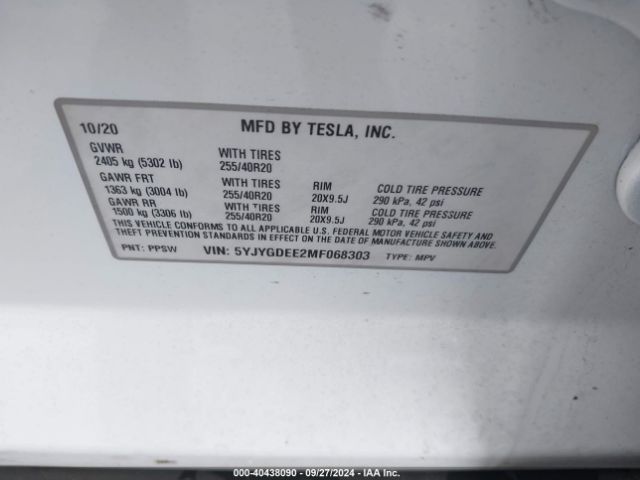 5YJYGDEE2MF068303 Tesla Model Y Long Range Dual Motor All-wheel Drive