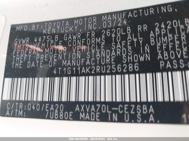 Toyota CAMRY SE 2024 4T1G11AK2RU256286 Image 9