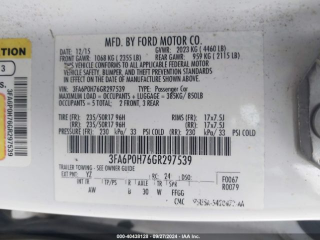 3FA6P0H76GR297539 Ford FUSION SE