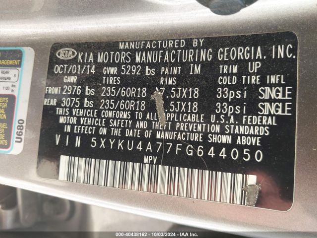 5XYKU4A77FG644050 KIA Sorento Ex V6