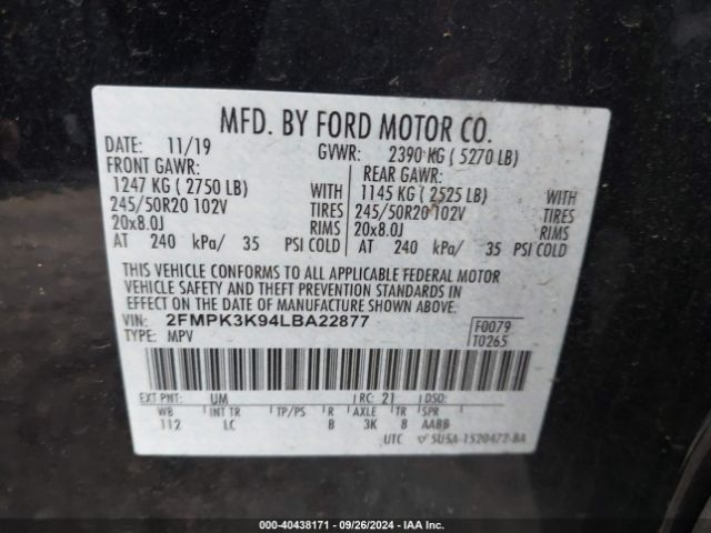 2FMPK3K94LBA22877 Ford Edge Titanium