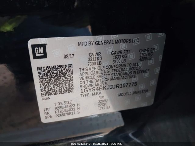 1GYS4BKJ3JR107775 Cadillac Escalade Luxury
