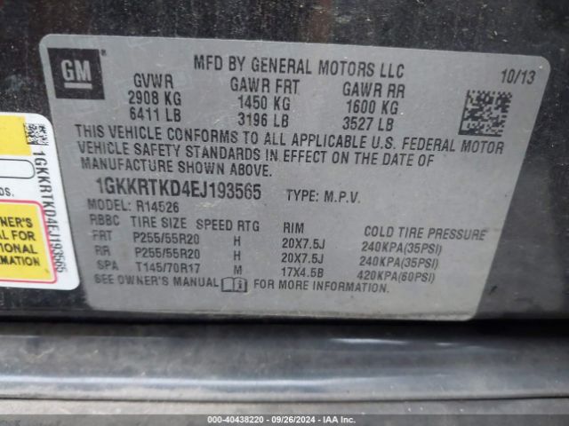 1GKKRTKD4EJ193565 GMC Acadia Denali