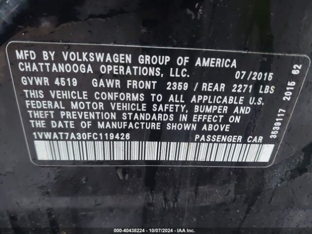 1VWAT7A30FC119426 Volkswagen Passat 1.8t Limited Edition