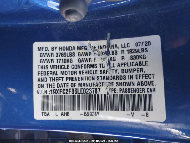 2020 HONDA CIVIC 19XFC2F86LE023787 Photo 8
