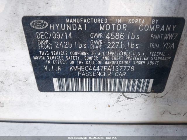 KMHEC4A47FA137778 Hyundai SONATA HYBRID