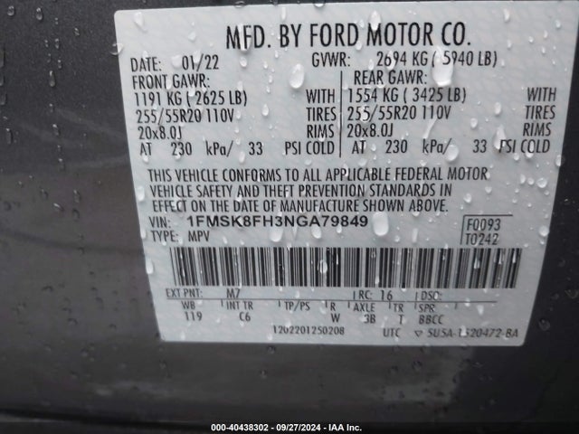 Ford Explorer Limited 2022 1FMSK8FH3NGA79849 Image 9