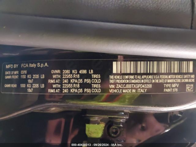 ZACCJBBTXGPD43268 Jeep Renegade Justice
