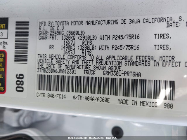 Toyota Tacoma Sr5 2018 3TMBZ5DN6JM012301 Image 9
