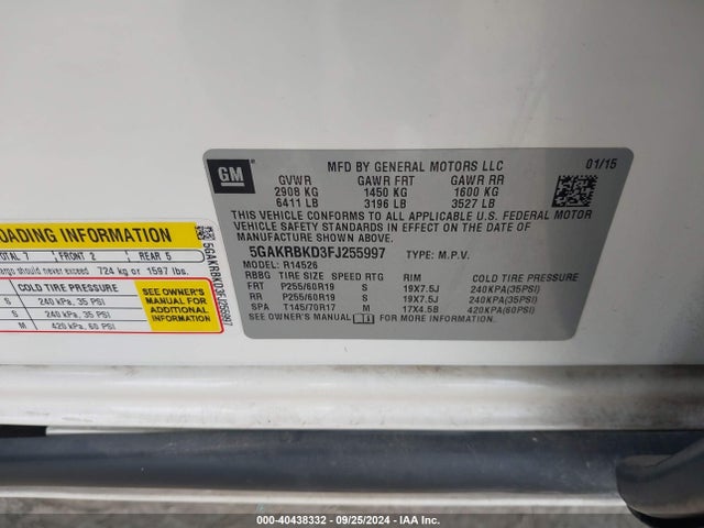 Buick Enclave Leather 2015 5GAKRBKD3FJ255997 Image 9