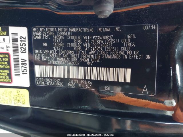 5TDKK3DC4ES469363 Toyota Sienna Le V6 8 Passenger