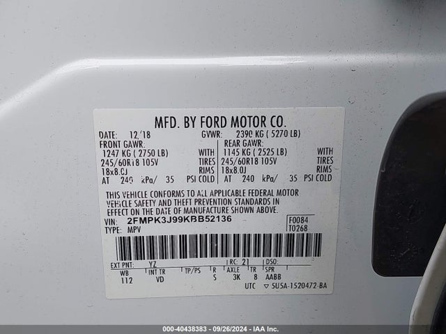 Ford EDGE SEL 2019 2FMPK3J99KBB52136 Image 9