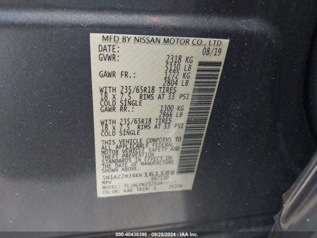 Nissan MURANO S 2019 5N1AZ2MJ4KN161588 Image 9
