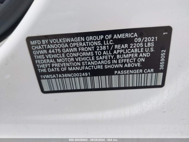 1VWSA7A36NC002491 Volkswagen Passat 2.0t Se