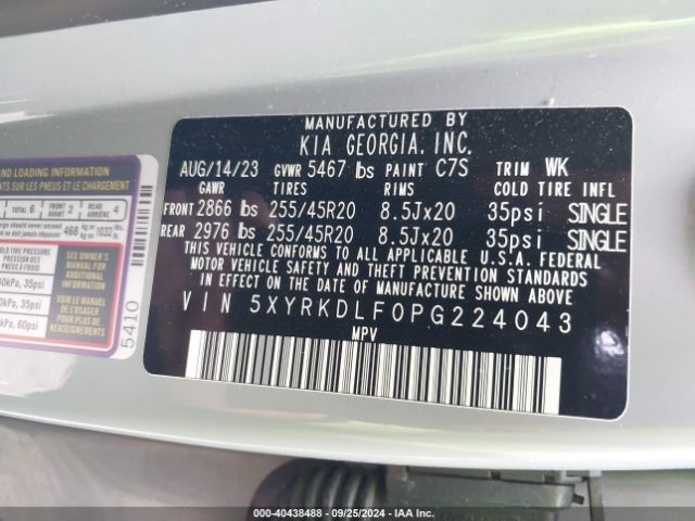 5XYRKDLF0PG224043 KIA SORENTO SX