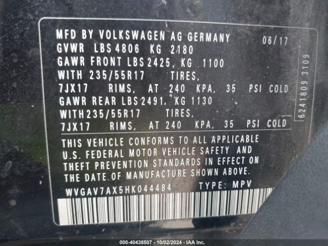 WVGAV7AX5HK044484 Volkswagen Tiguan 2.0t/2.0t S