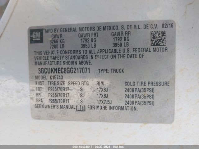 3GCUKNEC8GG217071 Chevrolet Silverado 1500 Wt