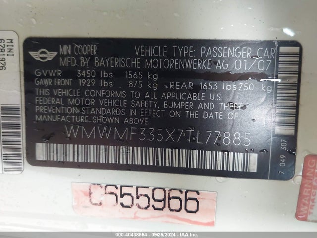 2007 MINI COOPER WMWMF335X7TL77885 Photo 8