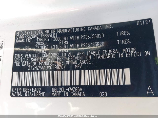 Lexus RX 350 2021 2T2HZMAA0MC198707 Image 9