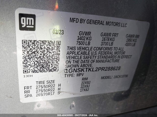 1GNSKTKL2PR288628 Chevrolet Tahoe 4wd High Country